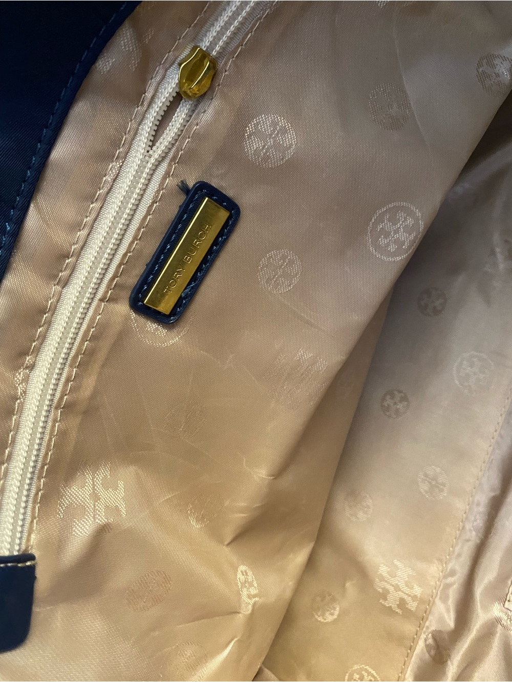 Tory Burch Navy Logo Tote with Leather Medallion - Picture 9 of 12